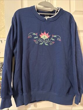 Embroidered Floral Crewneck Sweatshirt - Blue